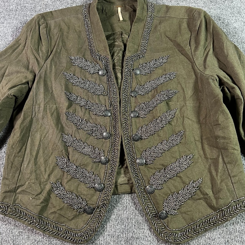 Free People Brown Cotton Beaded Bohemian Military Style Jacket Womens Large - Picture 11 of 15